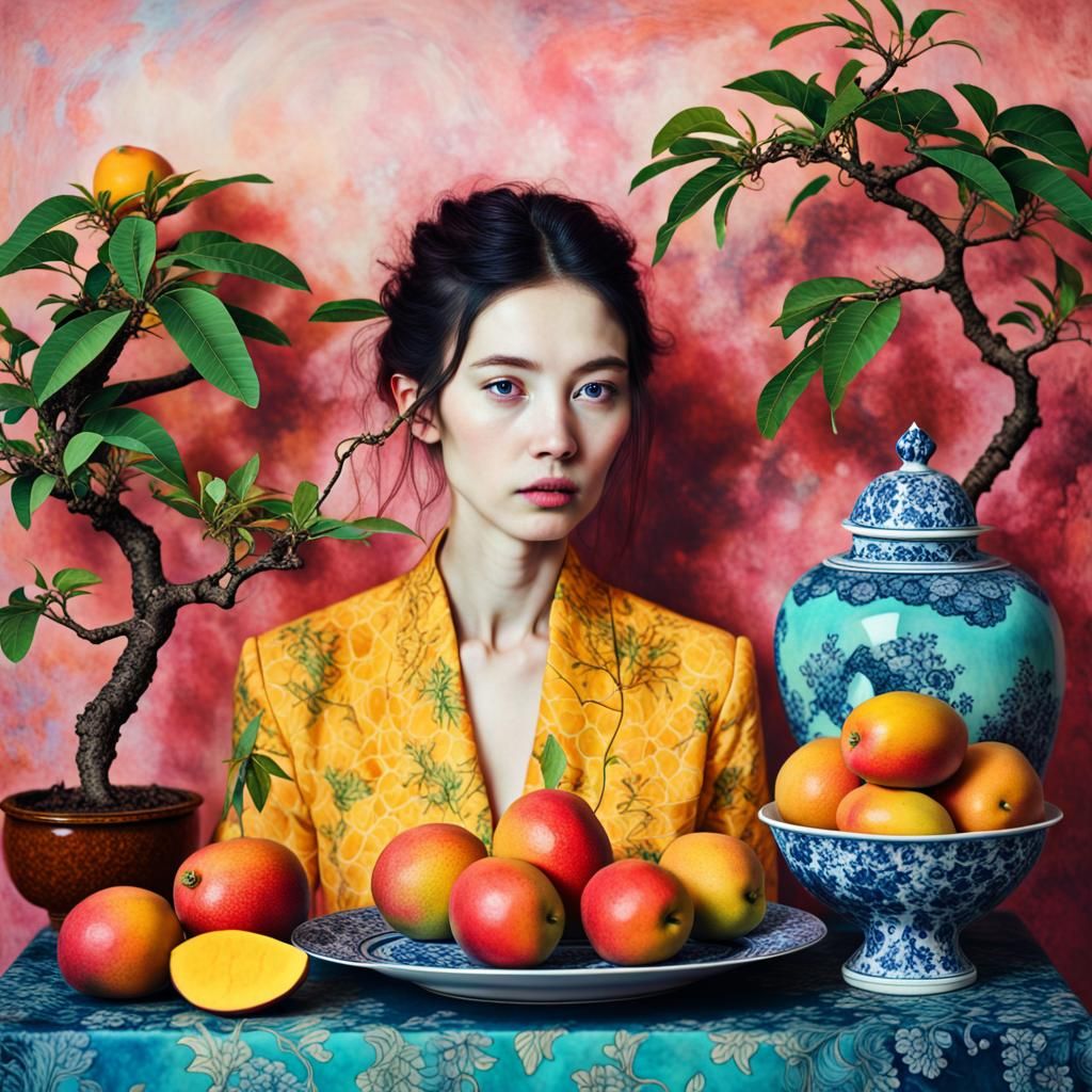Dreamy Still Life with Mango Bonsai and Portrait