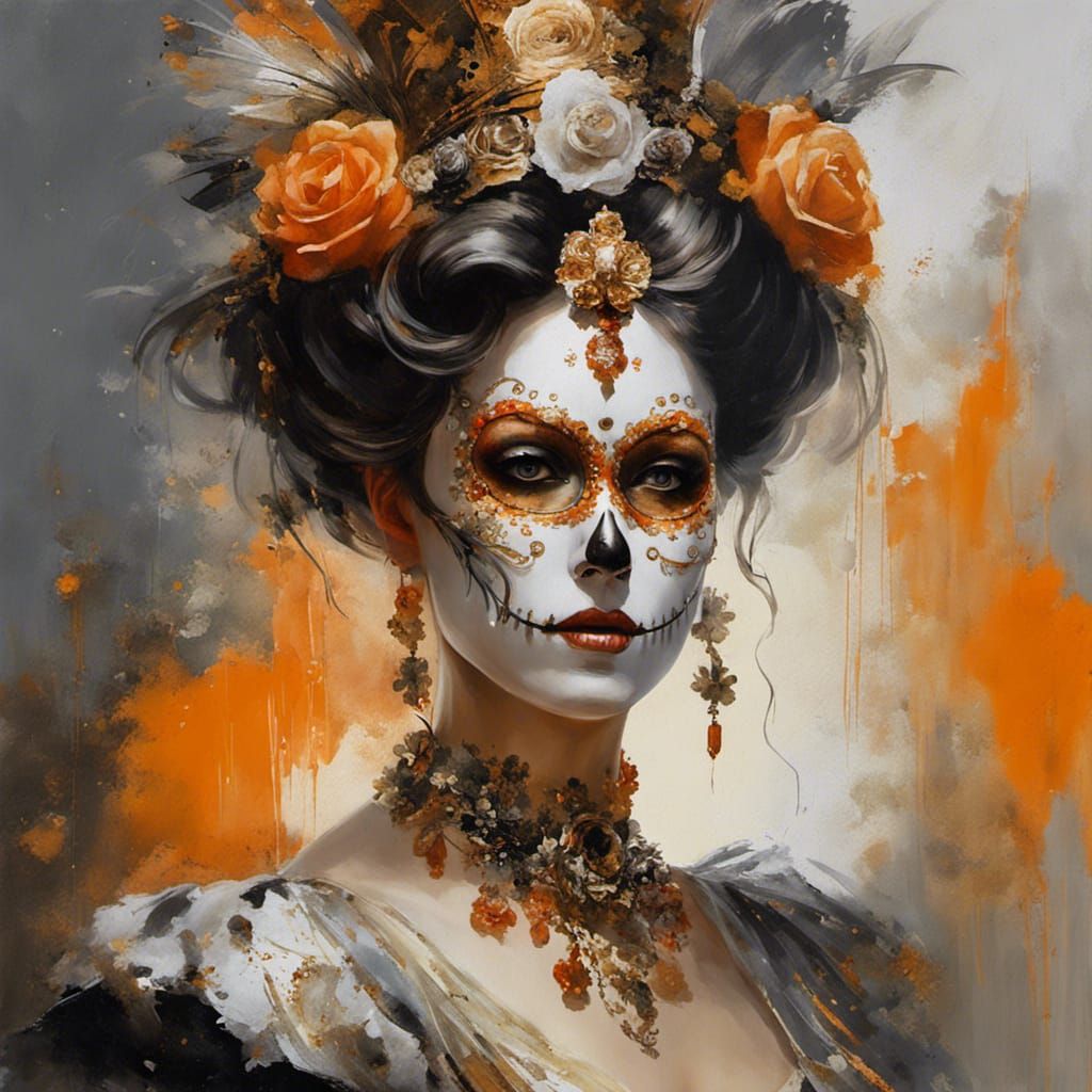 Victorian Lady in Sugar Skull Mask Portrait