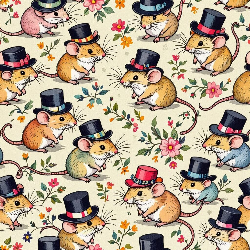 Colorful Mice in Hats Flat Lay: Watercolor Art