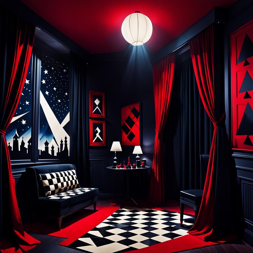 German Expressionist Room with Starry Night Sky