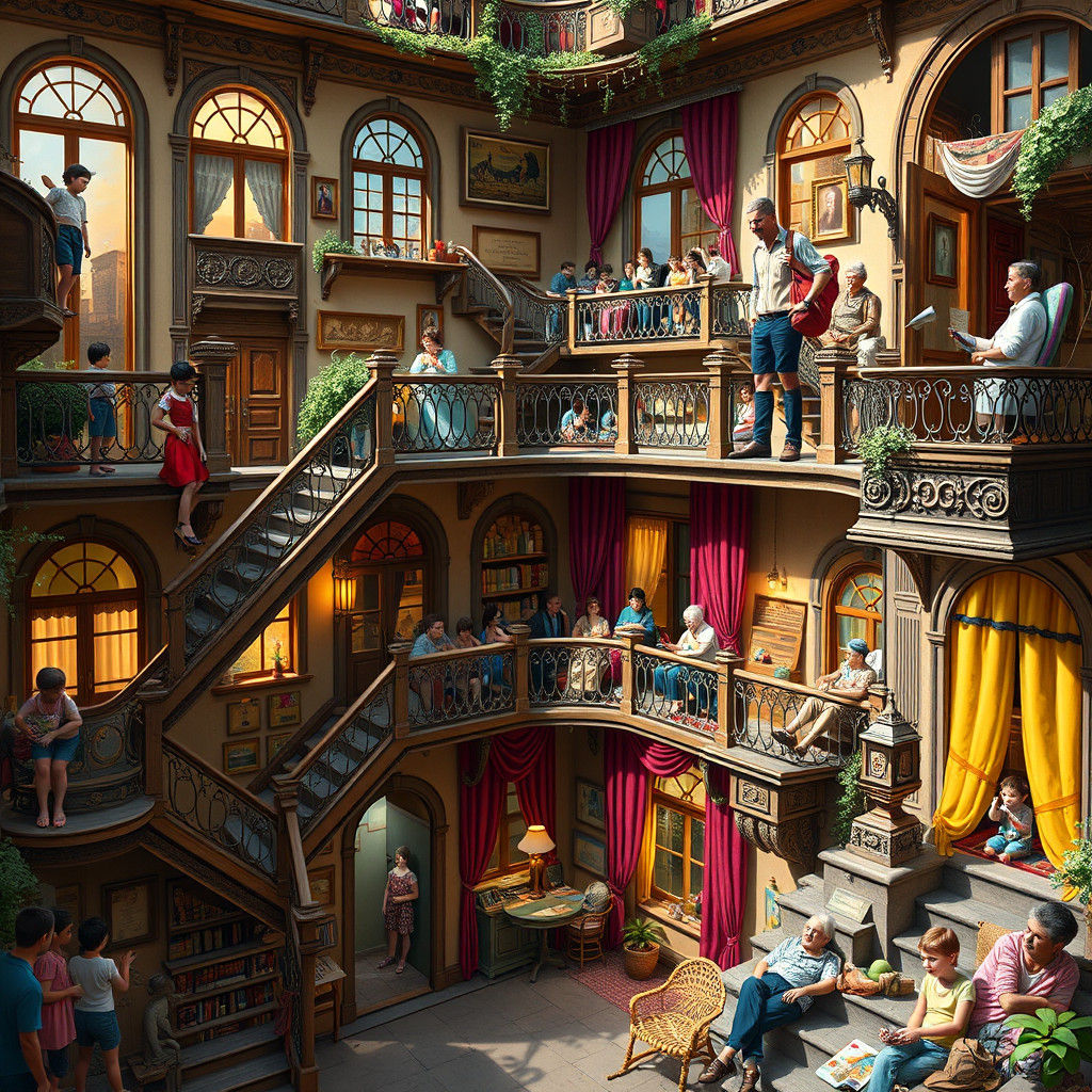 Vibrant Four-Story Building Teeming with Life