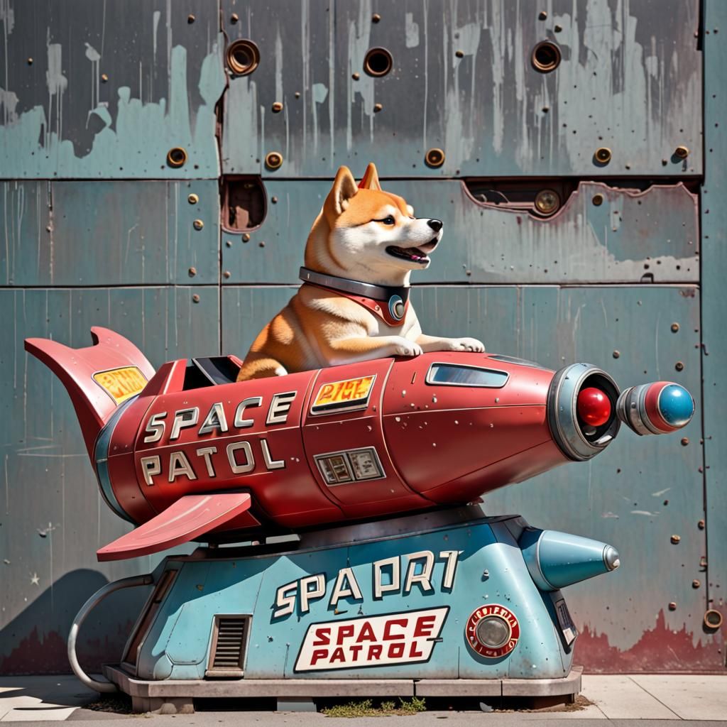 Cartoon Shiba Inu on Space Patrol Ride