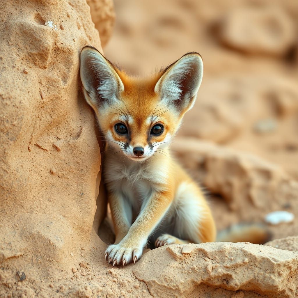Surreal Sahara Landscape with a Cute Fennec Fox