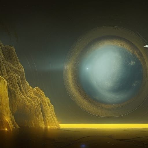 Golden Planet with Ringed Neighbor: Digital Matte Painting