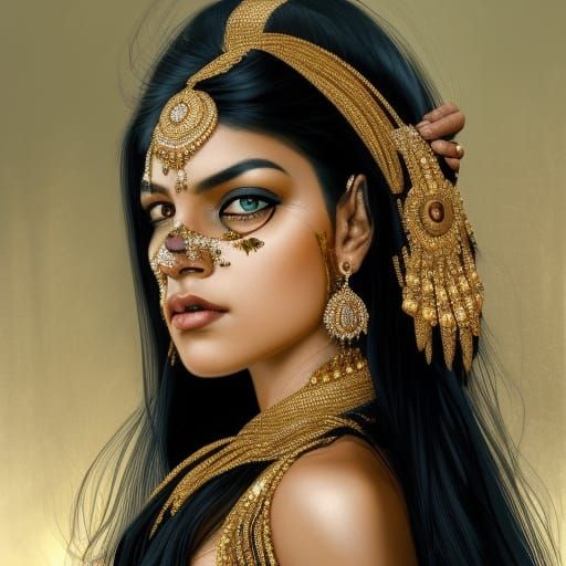 Beautiful Indian Woman Portrait in Hyperdetailed Digital Art