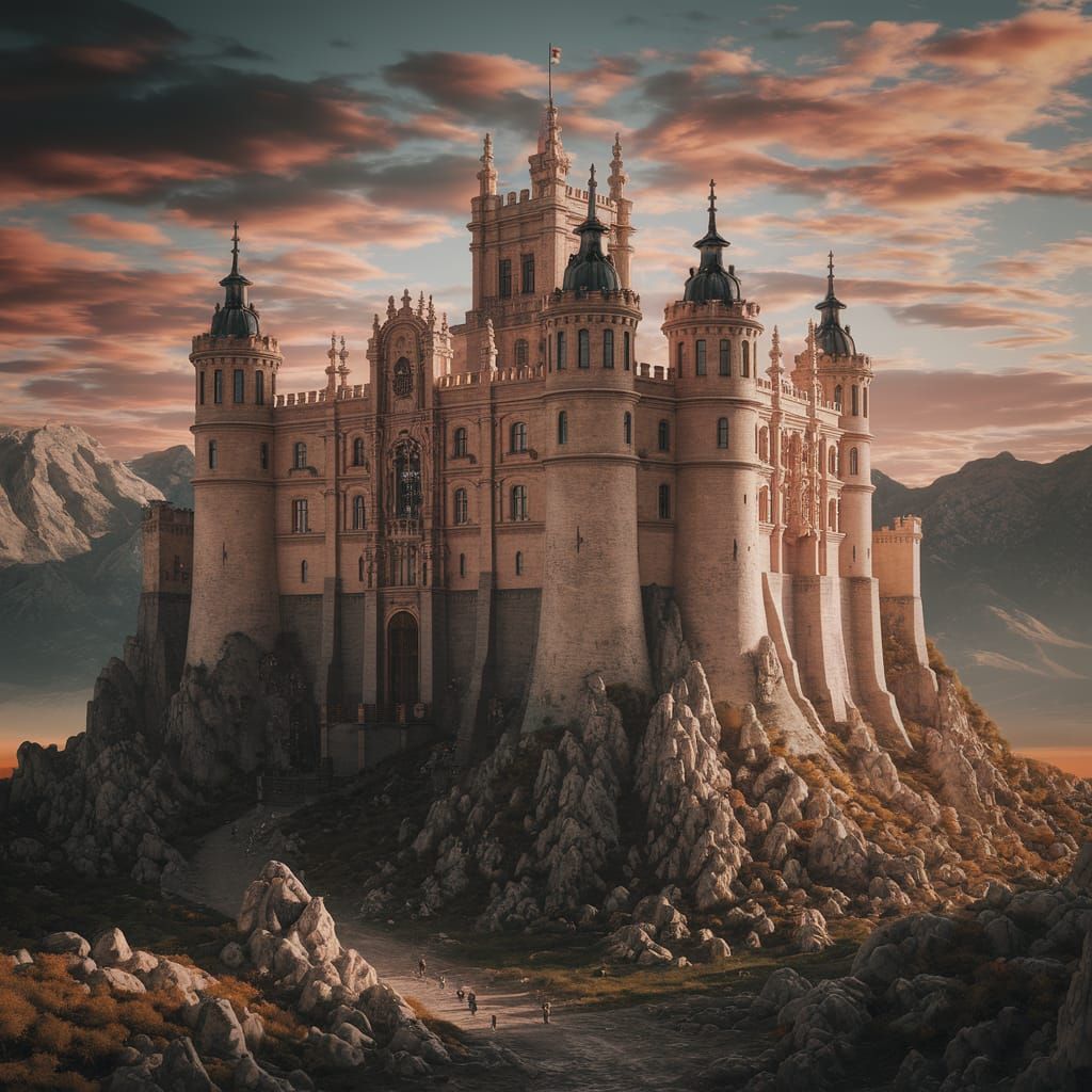 Epic Digital Castle Scene in Spanish Architectural Style