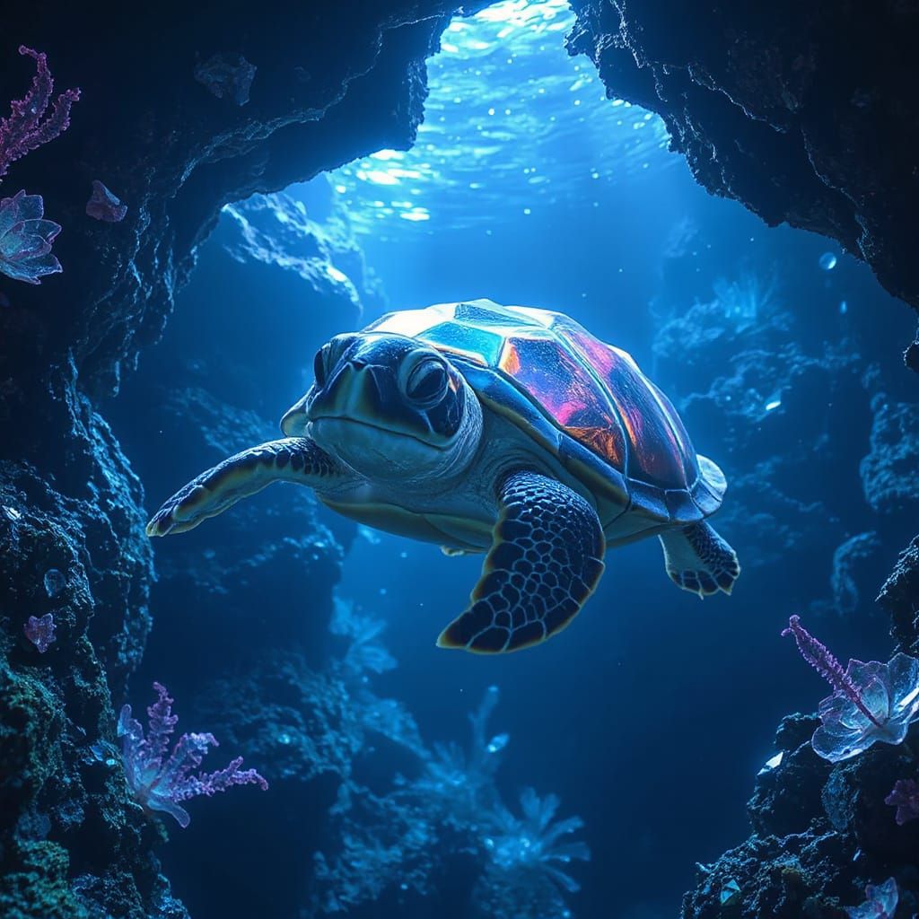 Crystalline Turtle in Luminescent Cavern