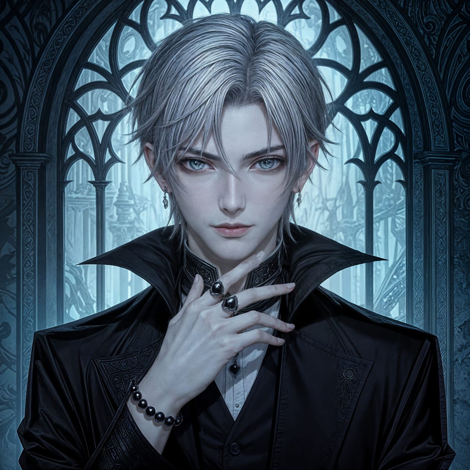 Young Vampire with Aristocratic Features in Anime Style