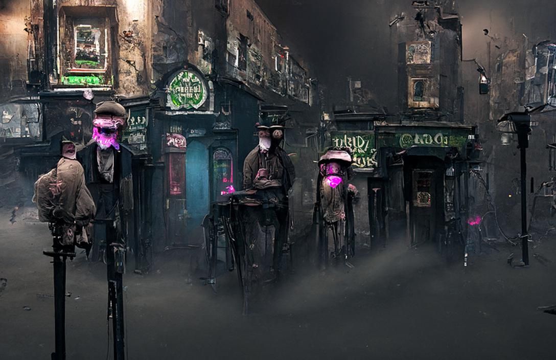 Dystopian Irish Gangs in Misty London Street