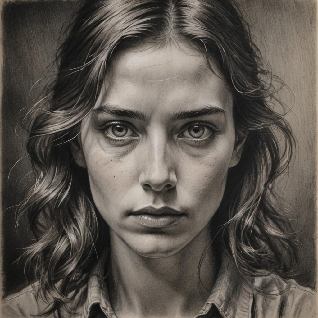Charcoal Portrait of a Woman with Expressive Eyes