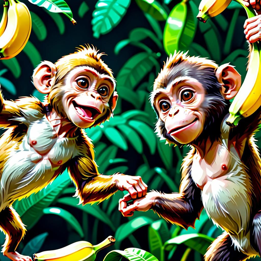 Adorable Monkeys Sharing a Banana