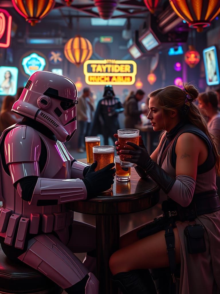 Star Wars Characters Unite in a Vibrant, Futuristic Cantina
