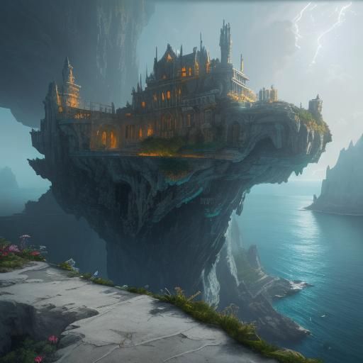 Underwater Cliffside House: Detailed Matte Painting