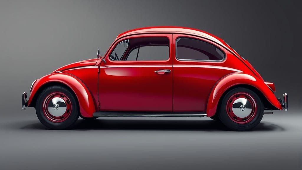Hyperrealistic 1960s Volkswagen Beetle in Vivid Red Hues