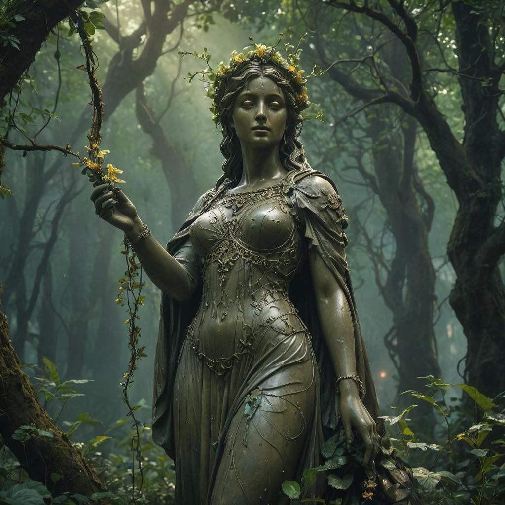 Persephone Statue in Mystical Forest