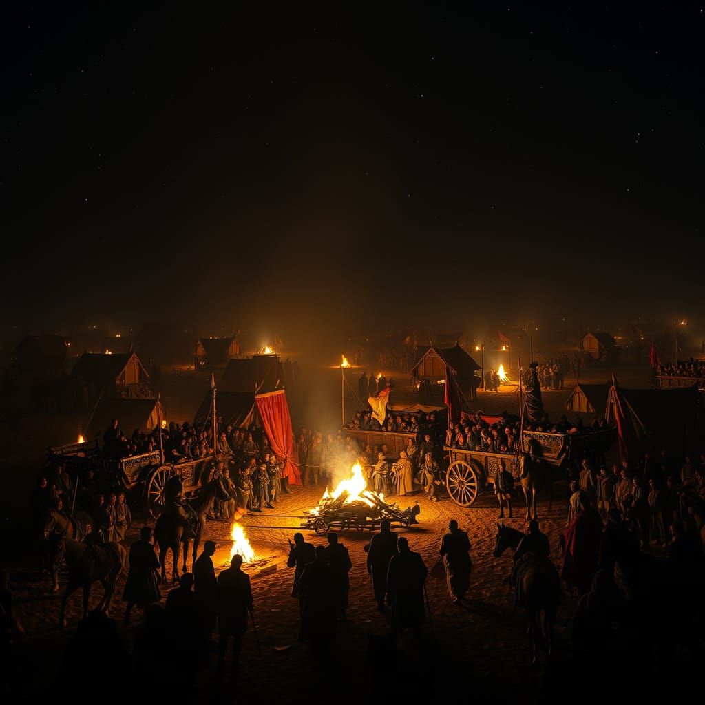 Medieval Nomad Encampment Under Starry Night Sky