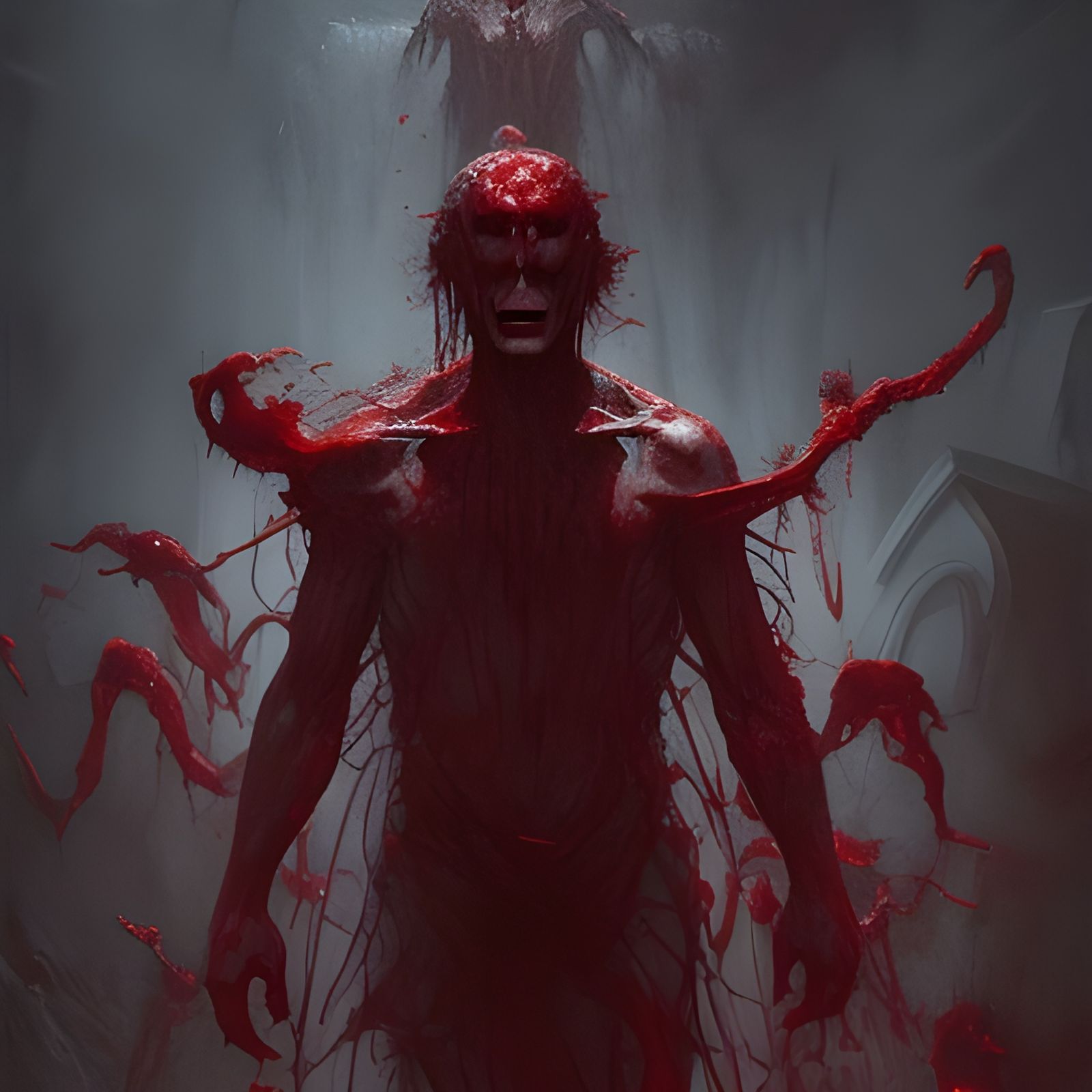 Blood Demon in Horror Illustration Style