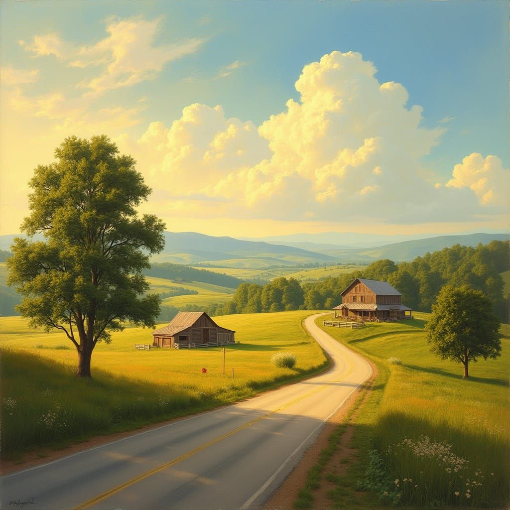 Idyllic American Countryside in Warm Golden Light