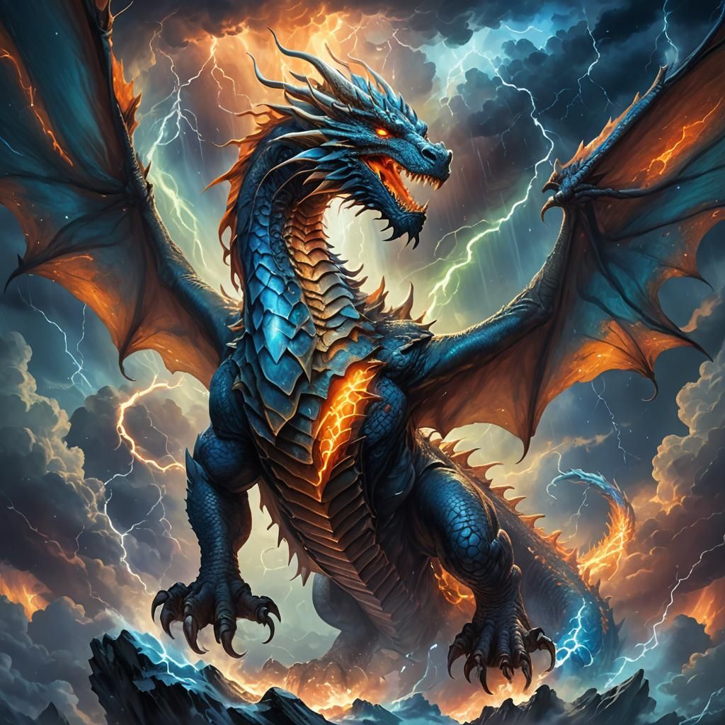Majestic Dragon in Stormy Aurora: Fantasy Concept Art