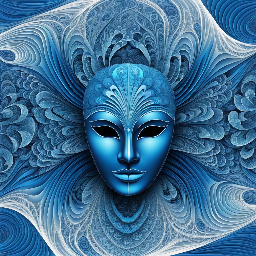 Abstract Blue Mask with Fractal Wave Functions