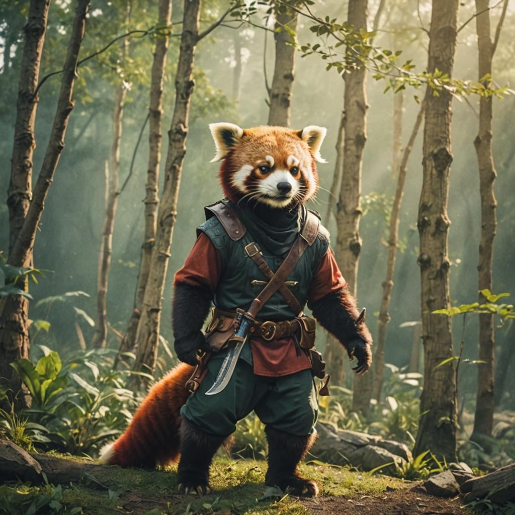 Red Panda Ranger in Medieval Fantasy Style