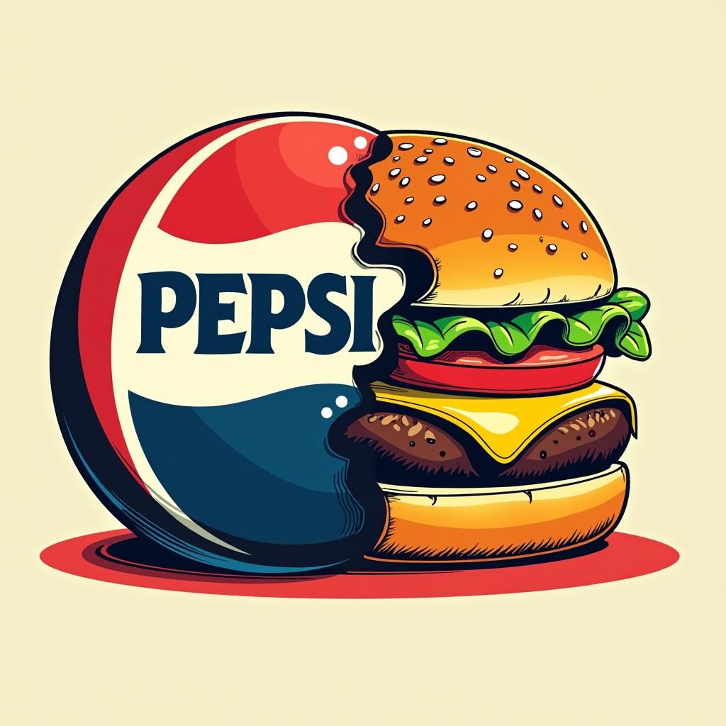 Pepsi Logo Burger Fusion in Retro-Futuristic Style