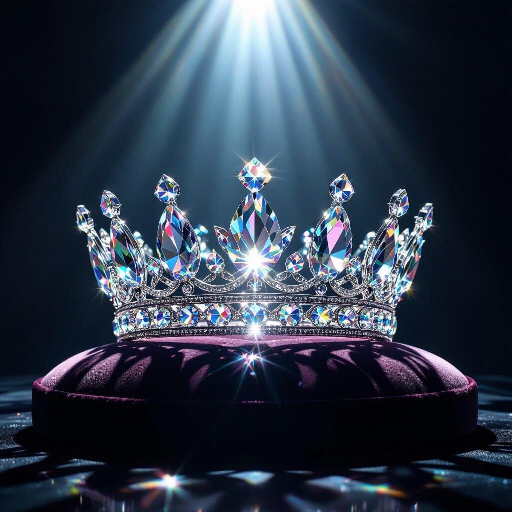 Regal Diamond Crystal Glass Crown on Velvet Cushion