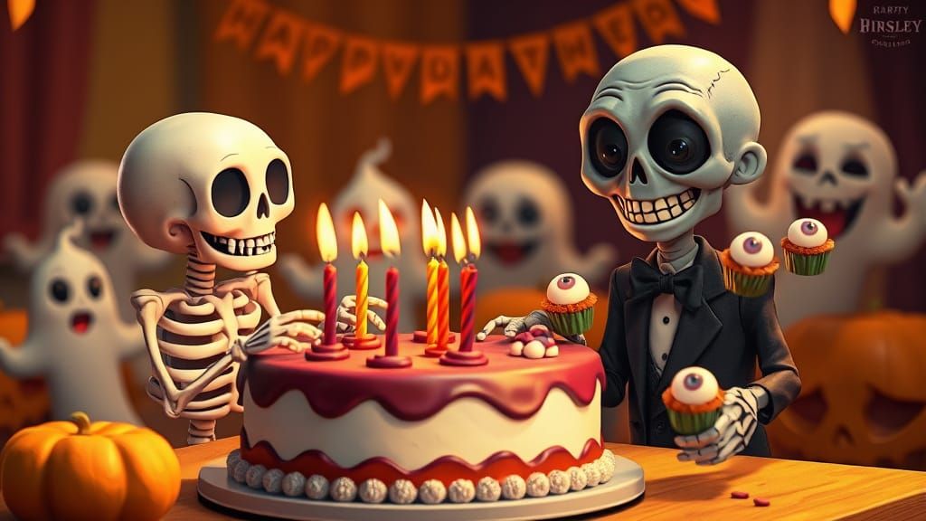 Claymation Halloween Party: Skeleton Blows Out Candles