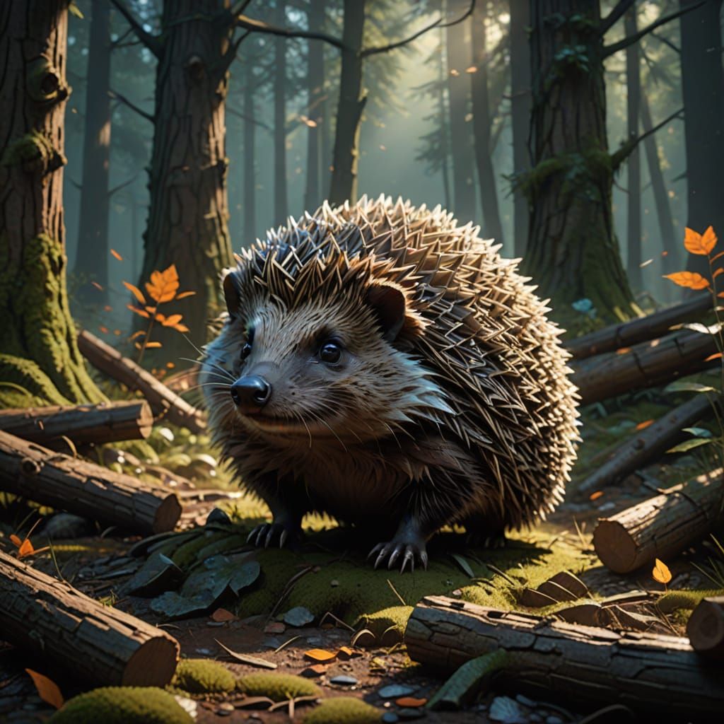 Enormous Hedgehog Navigates Mystical Forest