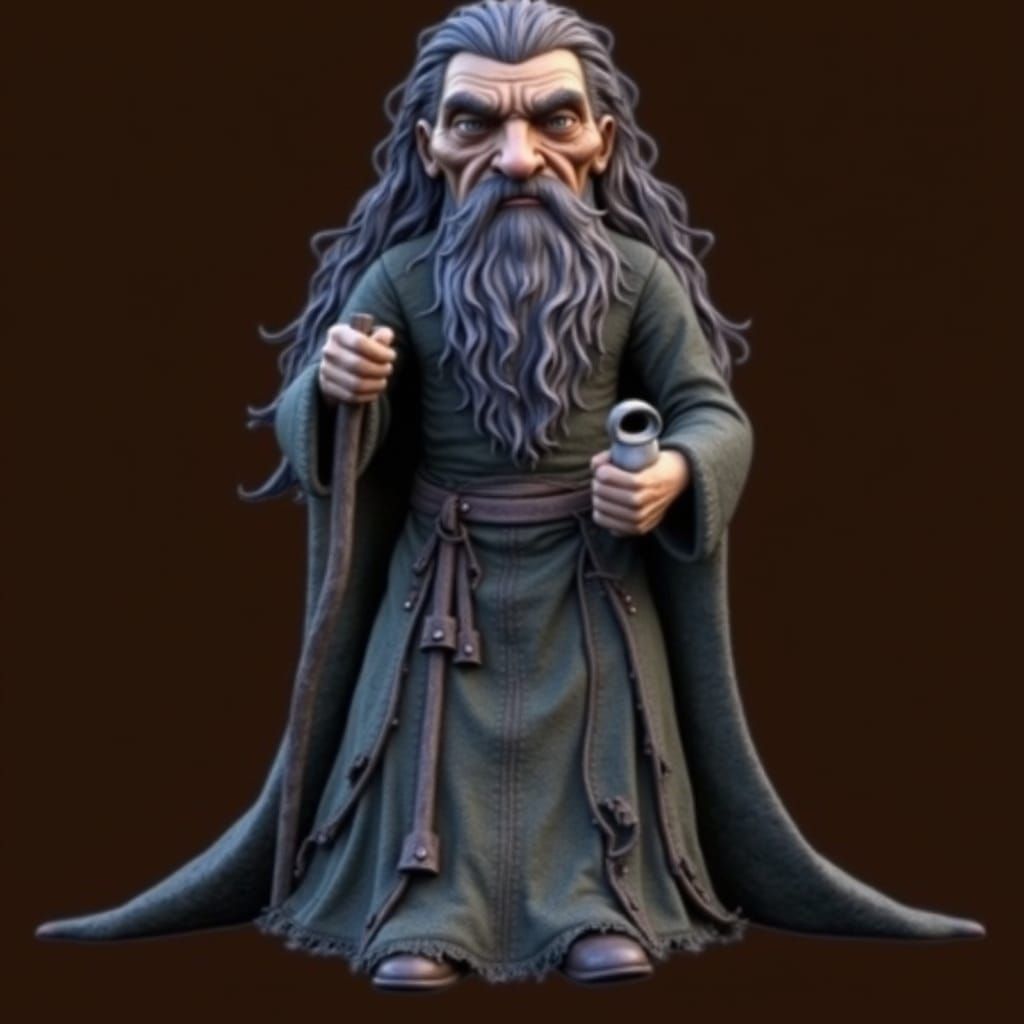 Weary Old Man with Staff in Green Tunic