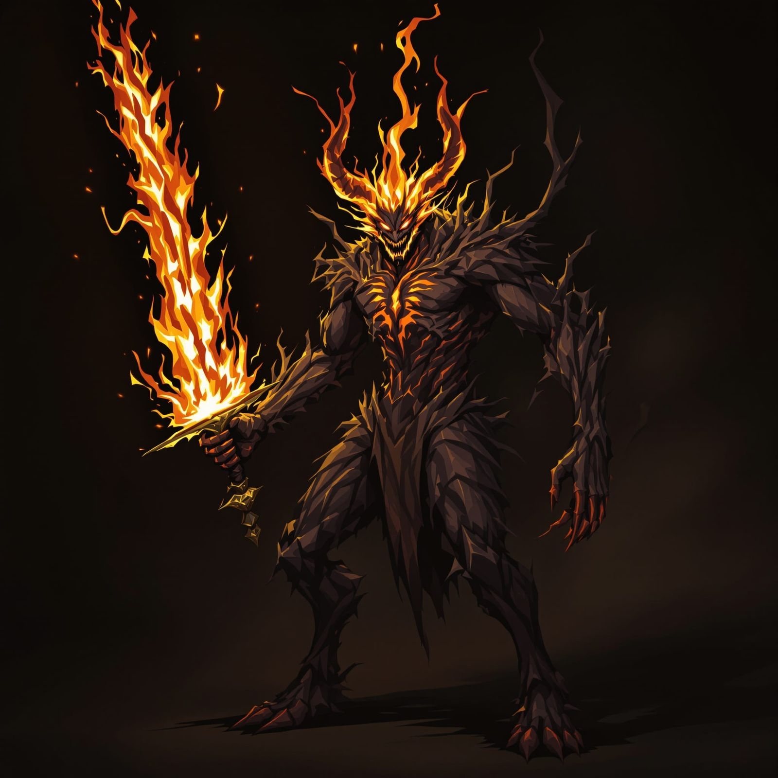 Fiery Demon Warrior with Flaming Sword