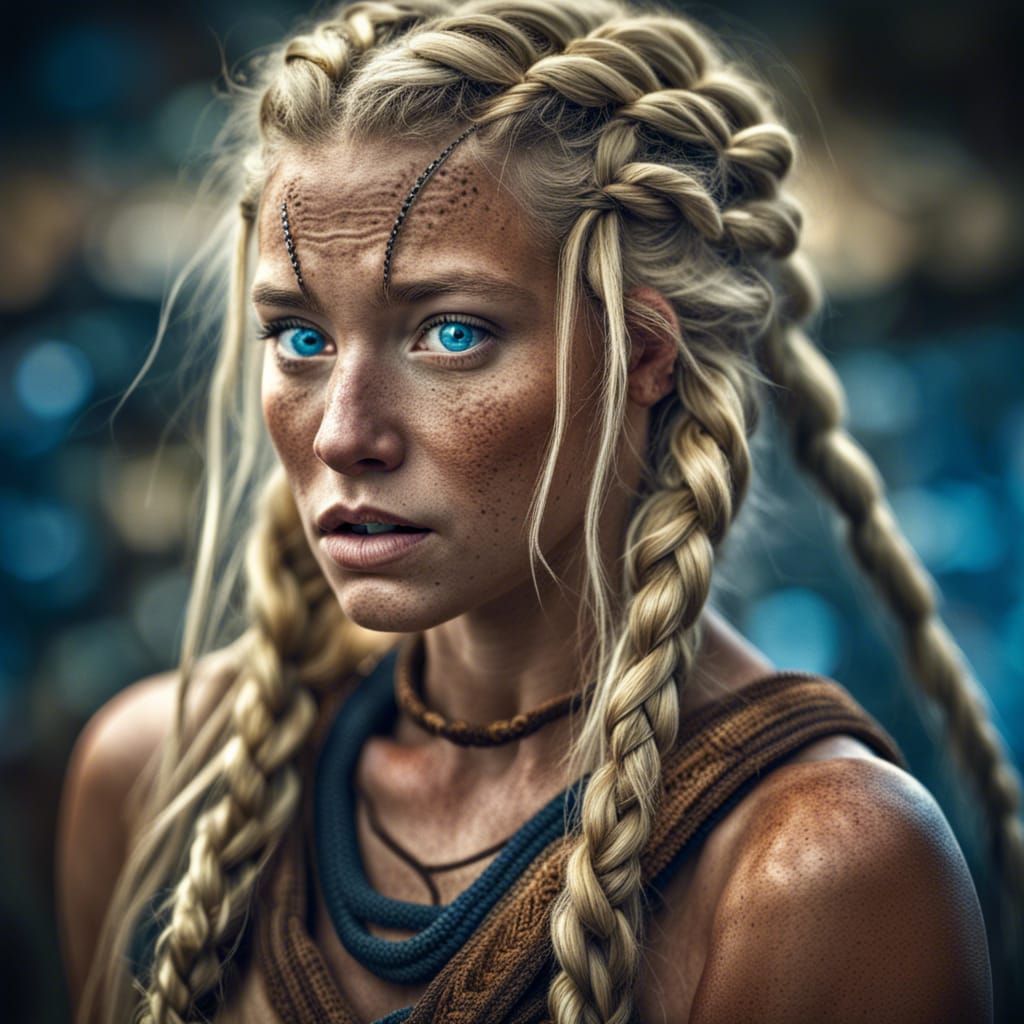 Hyperrealistic Portrait of a Blonde Prehistoric Woman