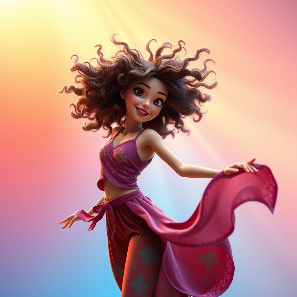Enchanting 3D Digital Art of a Dancer in Vibrant Colors
