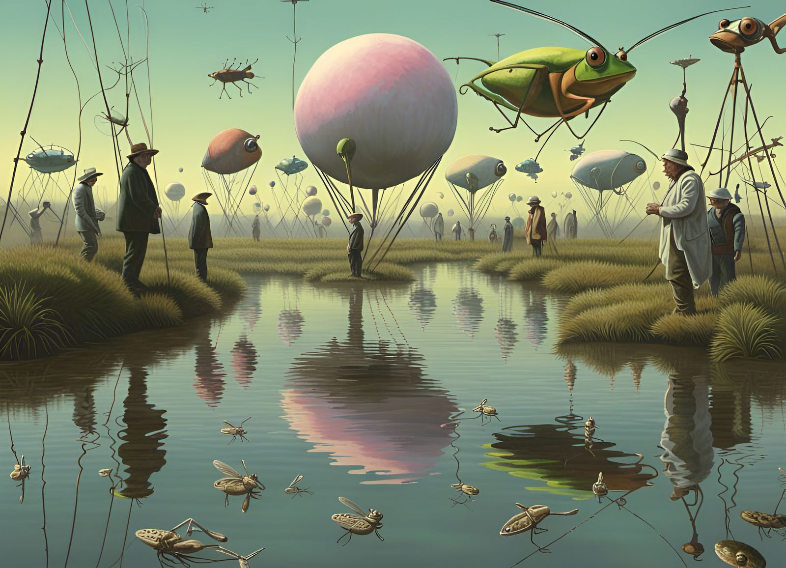 Insectoid and Amphibian People in Ornate Space