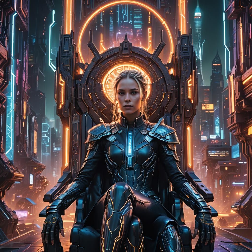 Android Deja Thoris on Throne in Futuristic City