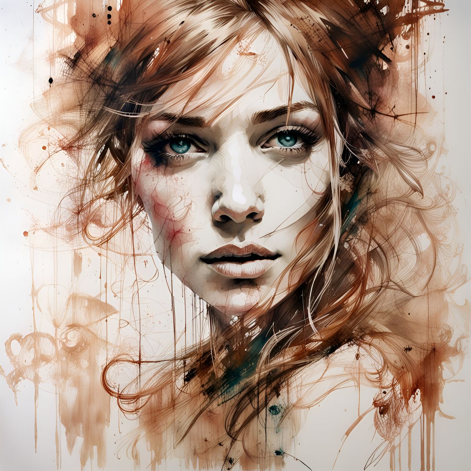 Elegant Woman Portrait in Mixed Media Style