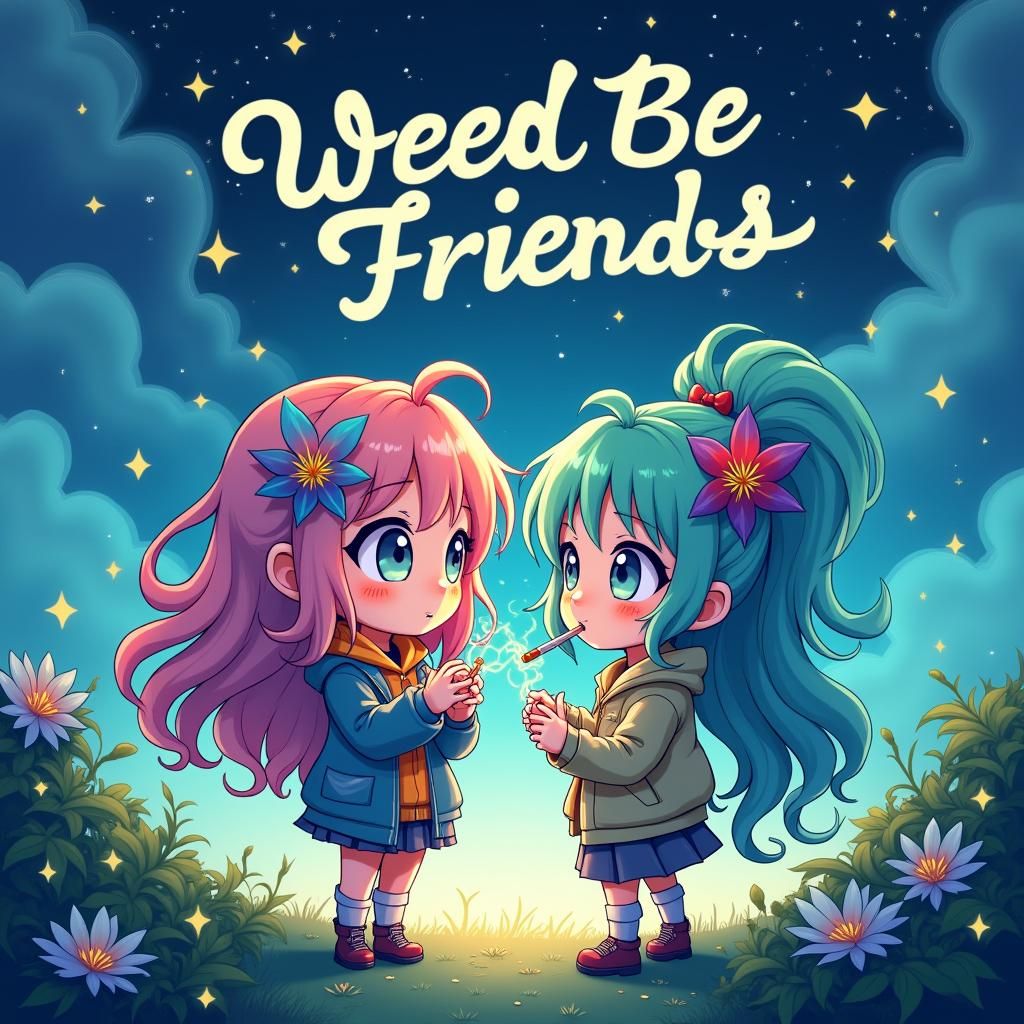 Chibi Characters Share a Joint in Anime Style