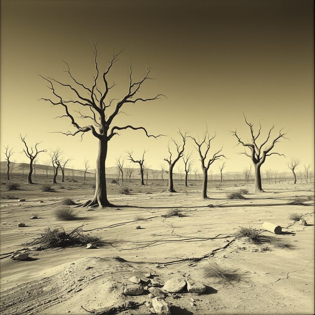 Dystopian Barren Landscape in Surrealist Style