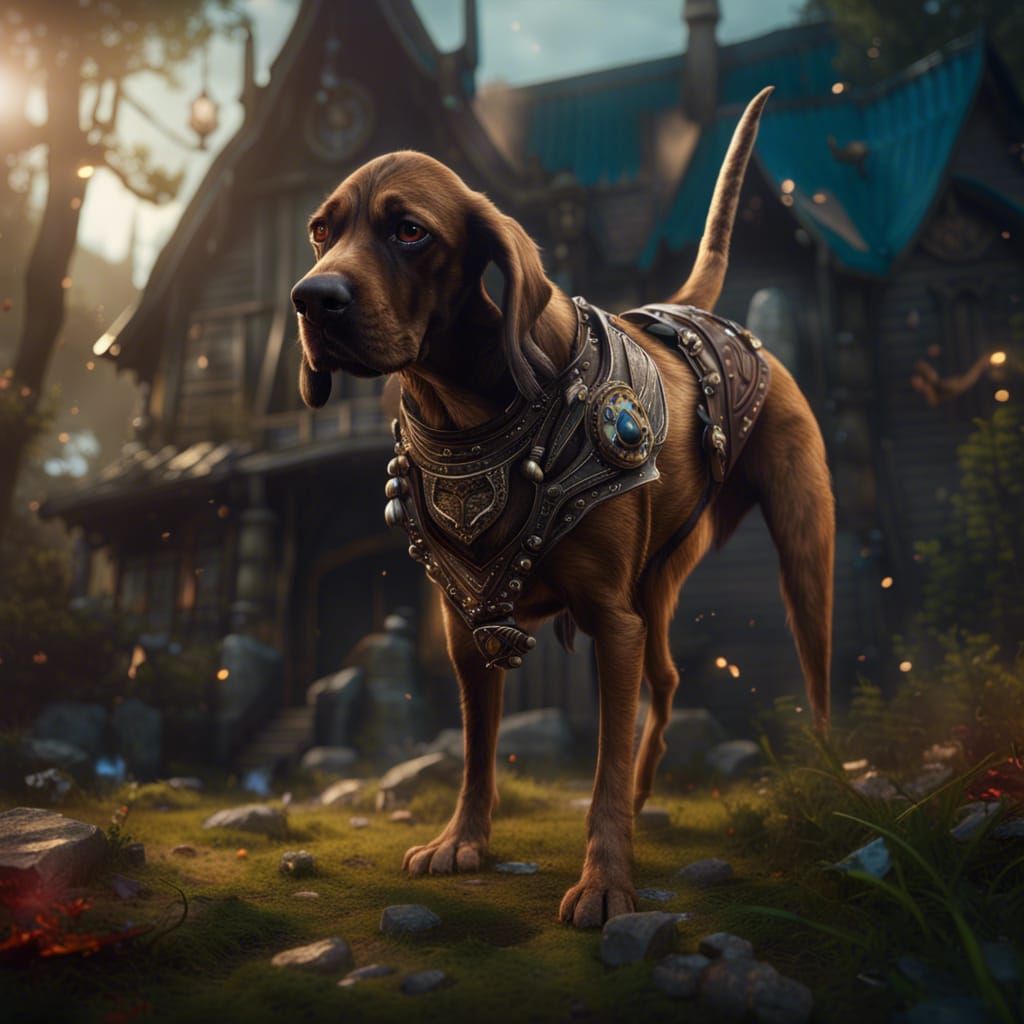 Detailed Hound Dog Matte Painting in Deep Color