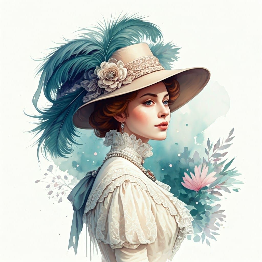 Victorian-Era Woman in Whimsical, Dreamlike Atmosphere