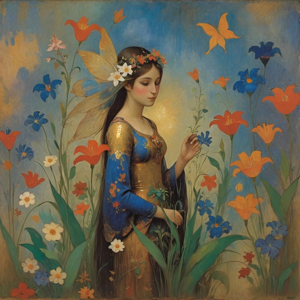 Fairy and Lilies in French Symbolism Style