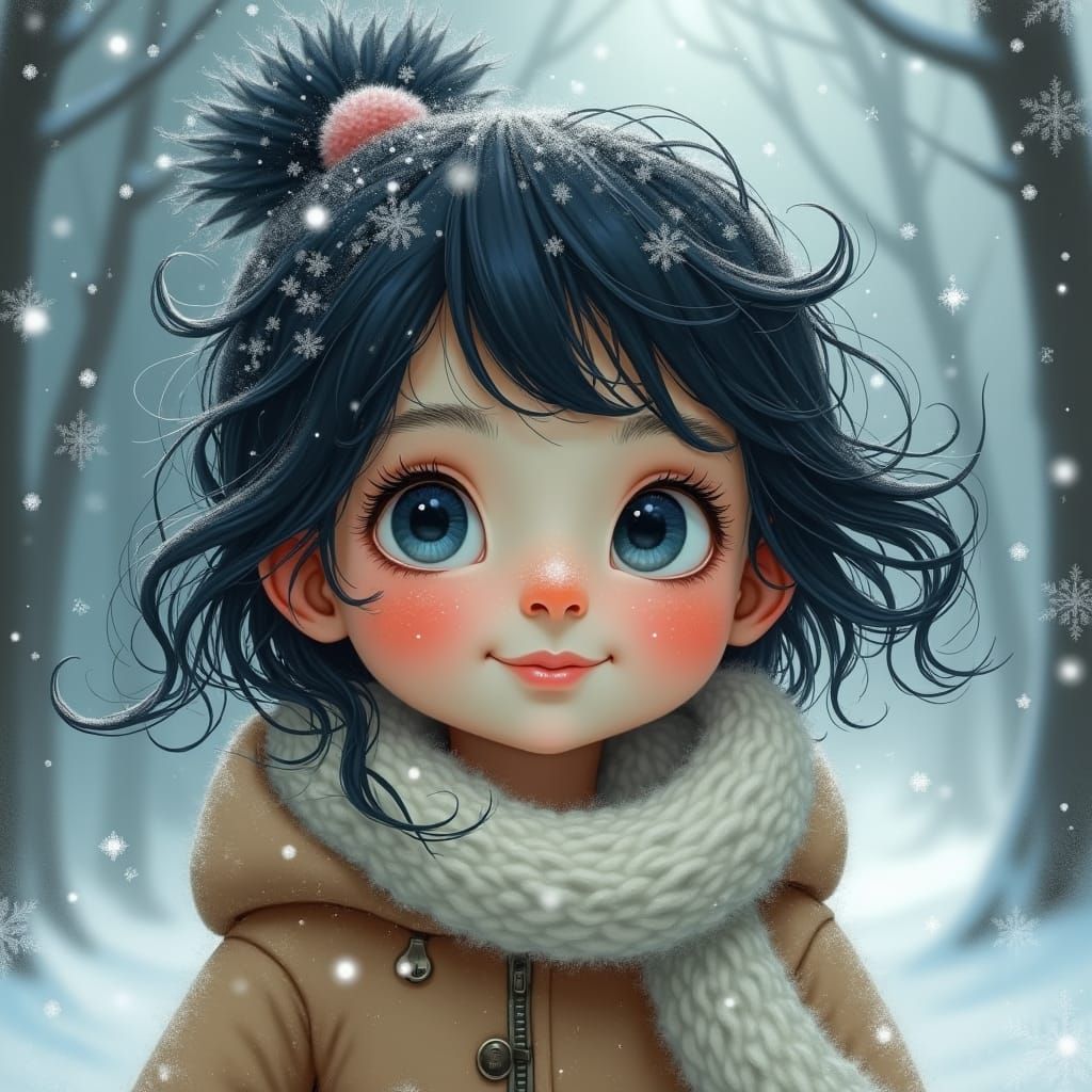 Whimsical Girl in Winter Wonderland, Dreamlike Art
