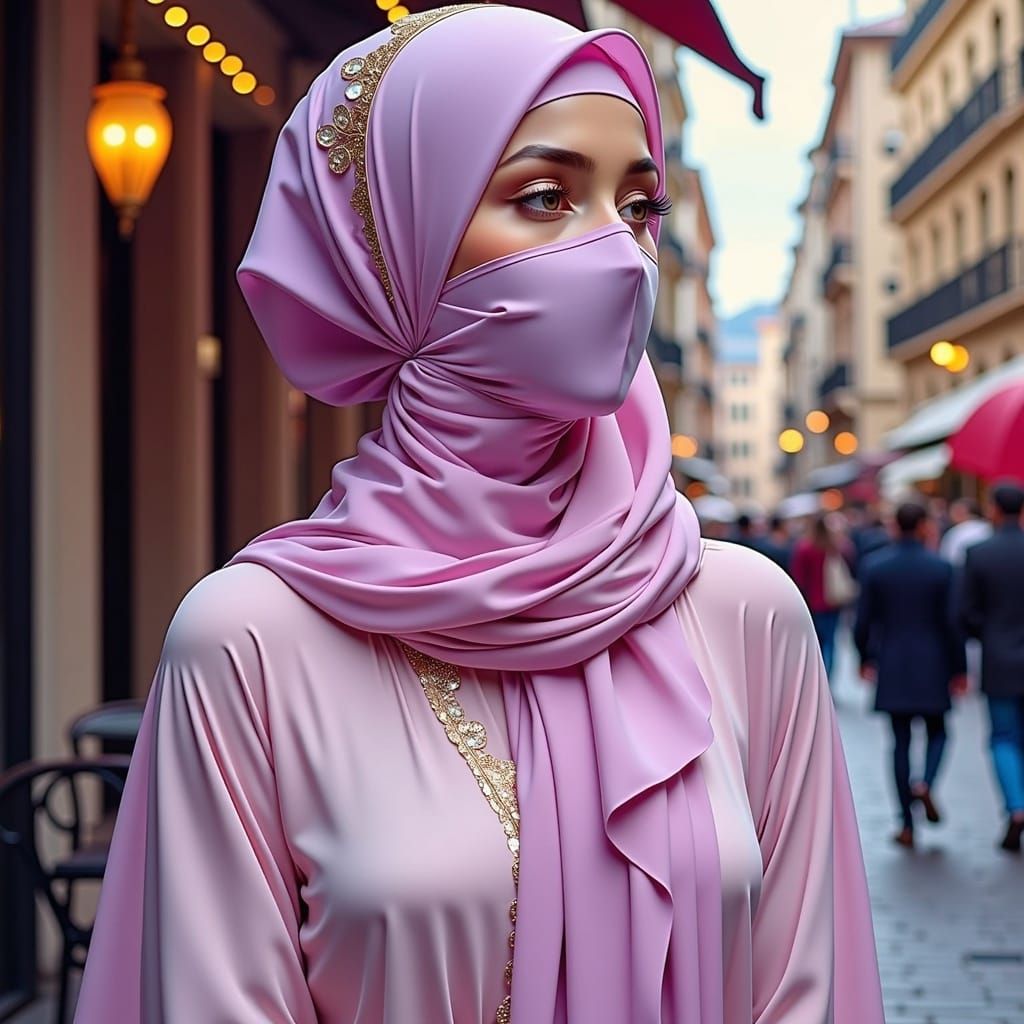 Serene Niqabi Woman in Art Nouveau Style