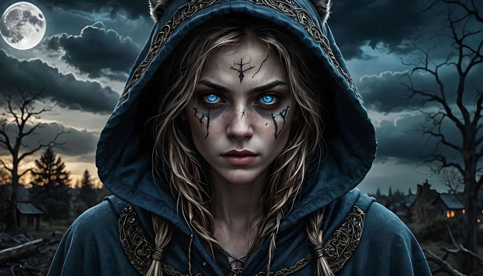 Hooded Woman Awaiting the Full Moon in Hyperrealism