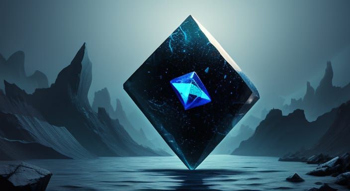 Surreal Obsidian Fragment Suspended in Ethereal Landscape