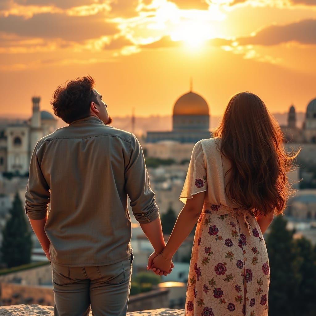 Couple Gazing at Sunrise Over Jerusalem