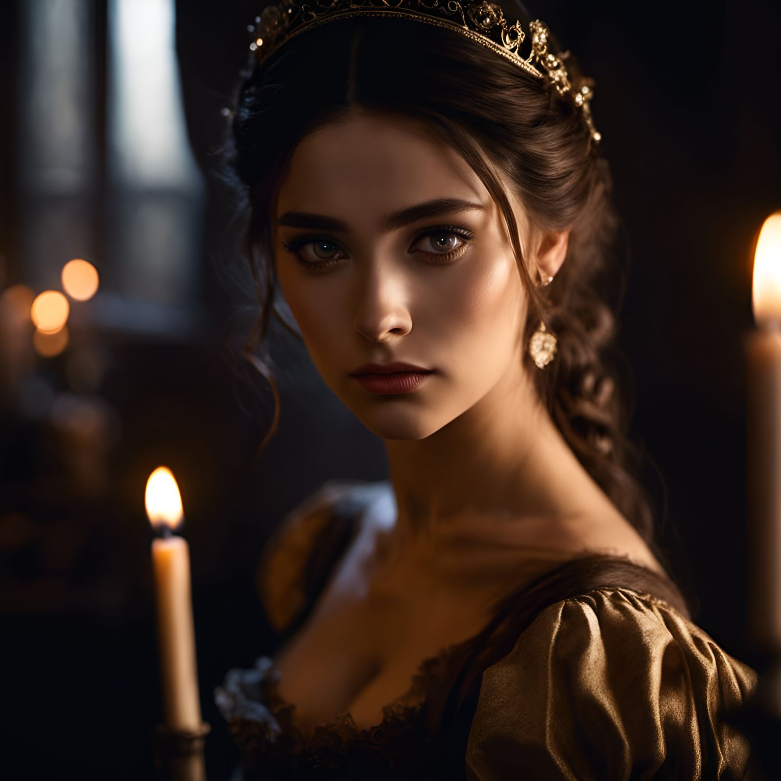 Sad Chamber Maid in Candlelit Scullery