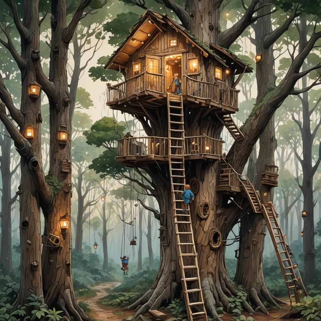 Detailed Treehouse in Secluded Woods as 3D Art