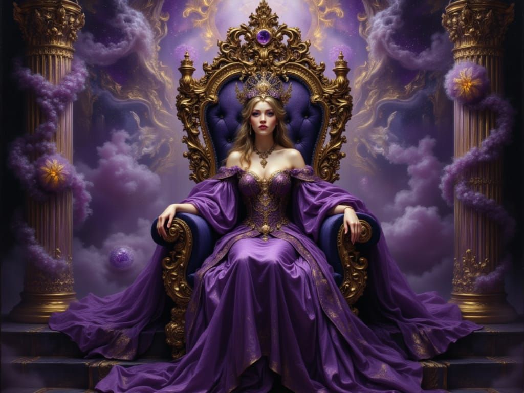 Baroque Oracle on Amethyst Throne in Purple Mist