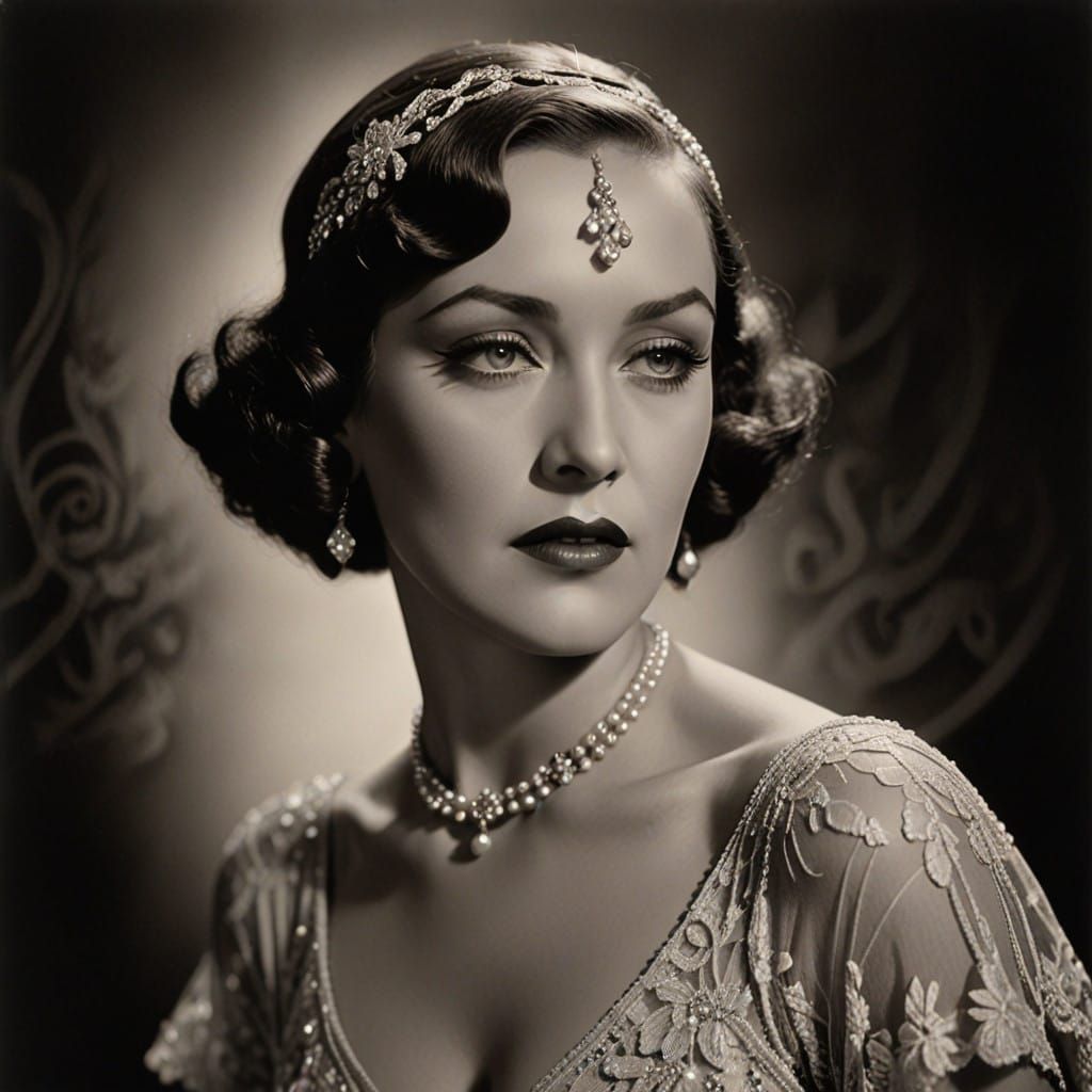 Gloria Swanson in Old-Hollywood Glamour, Cyberpunk-Inspired...